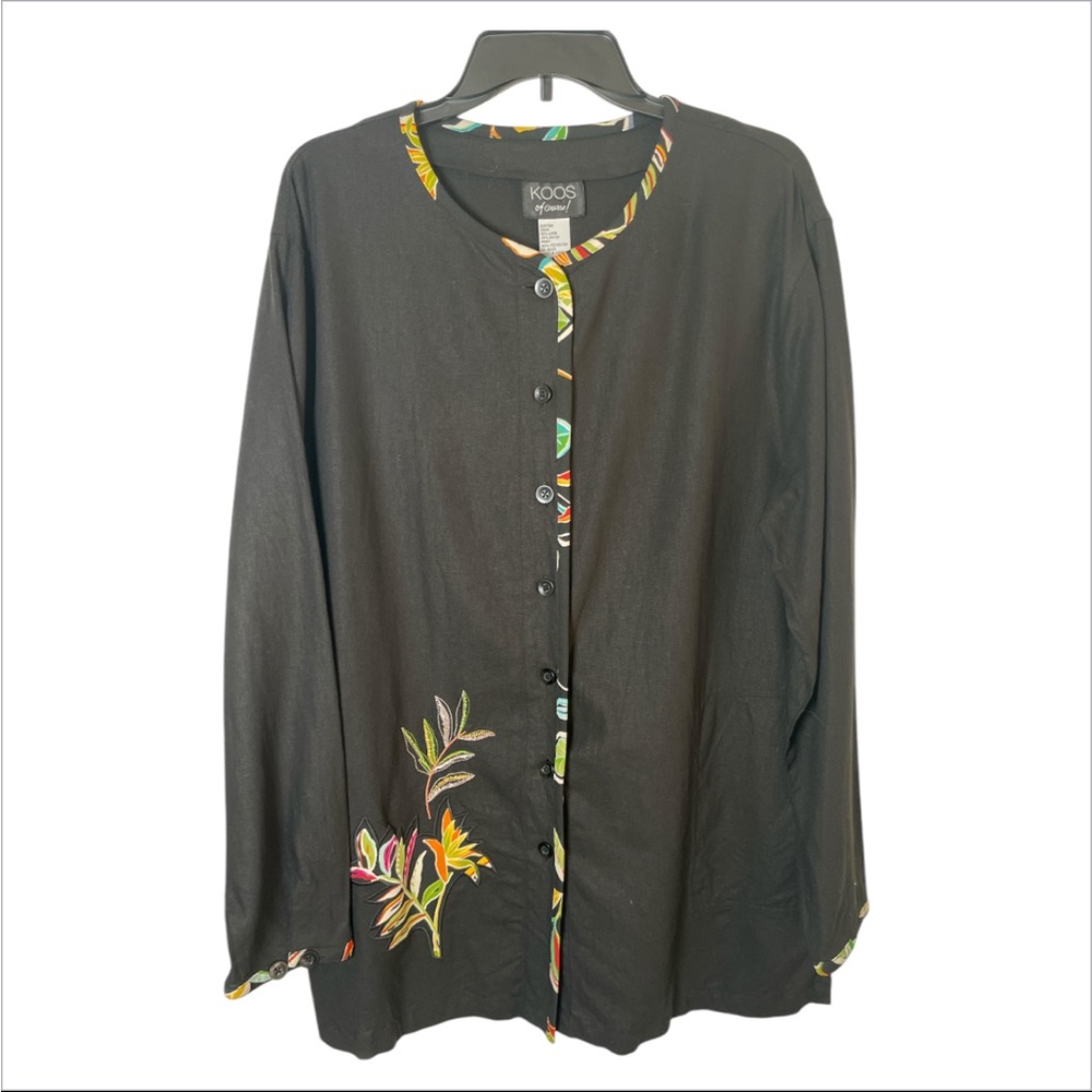 Koos of Course Linen Embroidered Floral Button Front Shirt Women’s L Lagenlook